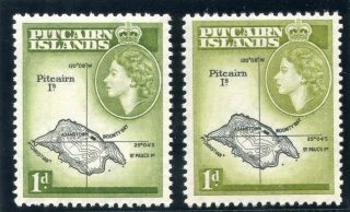 Pitcairn Islands 1957 - 63 Qeii 1d In Two Of The Listed Shades Mnh.  Sg 19,  19a.