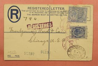 1925 St Kitts & Nevis Uprated Registered Letter Stationery To Usa