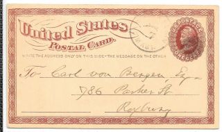 Usa 1875 1c Brown Postal Stationery Card