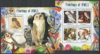 E52 2017 Maldives Art Paintings Of Owls Birds Durer Audubon Webbe Kb,  Bl Mnh