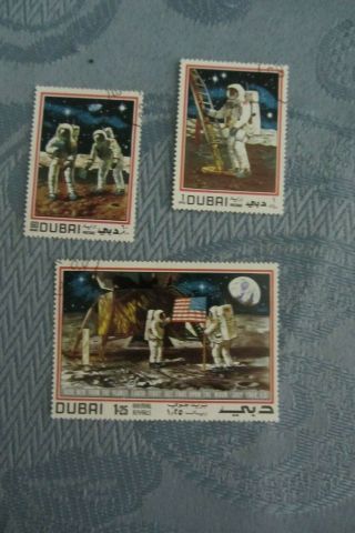Vintage Stamps - Set Of 3 From Dubai - 1969 First Moon Landing/walk - Euc