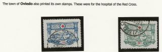 Sp206 Spain Spanish Civil War Asturias Oviedo Red Cross Local War Tax Stamps X 2