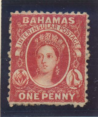 Bahamas Stamp Scott 12,  No Gum,  Hinge Remnants,  1863 - 75 1p Qv