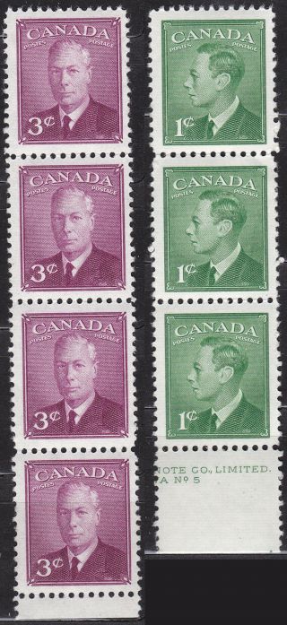 Canada 1950 4 3 - Cents Strip; 1949 3 1 - C Strip Mnh - Us - Seller