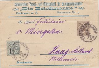 794) Wurttemberg 15.  Jul.  1895 - Uprated Privately Wrapper - Stuttgart Bahnhof