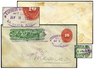 Mexico Wells Fargo 10¢ Short Line 2 1894 La Barca Wf48
