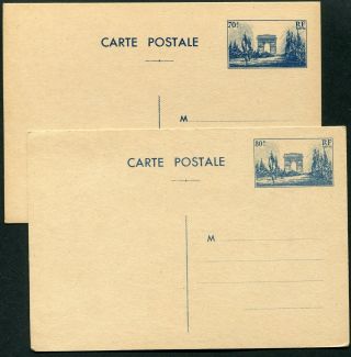 France 1939 70c & 80c Postal Stationery Cards Mi.  P.  77 - 78 (cat.  €17.  50)