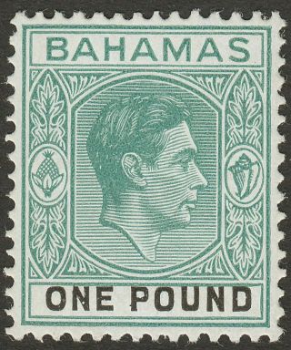 Bahamas 1943 Kgvi £1 Blue - Green And Black Um Sg157a Cat £60 Mnh