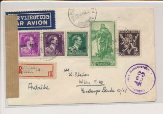 Lk53036 Belgium 1947 Air Mail To Vienna Registered Cover