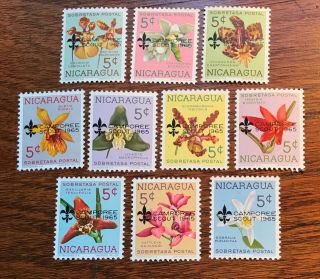 Postage Stamps Nicaragua Orchids 1965 Scout Camporee Mnh Mr