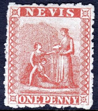Nevis — Scott 18 (sg 22) — 1876 1d Vermilion — Perf 11½ — Mh — Scv $60.  00