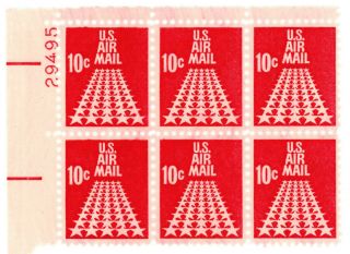 Us Airmail Stamps Lot - 262 10 - Cent Block Of 6,  With Plate