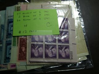 Us Postage Never Hinged Plate Blocks Of 4,  6,  9 Of 3 Cent Stamps $12.  00 Face (c)