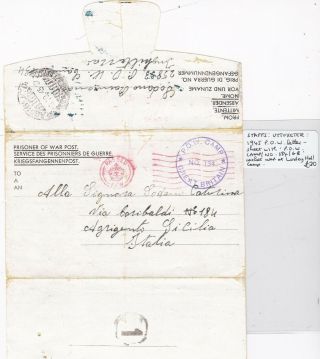 1945 Gb Pow Camp 134 Loxley Hall Uttoxeter Staffordshire Lettersheet To Italy