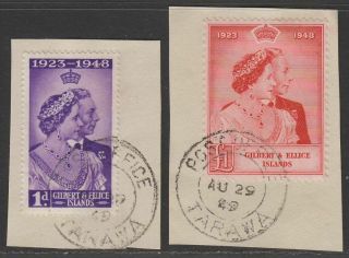 Gilbert And Ellice Islands 1949 Kgvi Royal Silver Wedding 1d And £1 Sg57 - 58