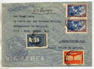 Argentina 1940 Fine Airmail Cover From Belgian Legation In Buenos Aires To Usa