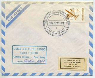 Argentina 1972 First Flight Airmail Cover From Comodoro Rivadavia To Falklands