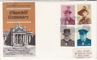 G.  B.  1974 P.  O.  Churchill Centenary Illustrartion Slogan Stamps Fdc Cover Rf34839
