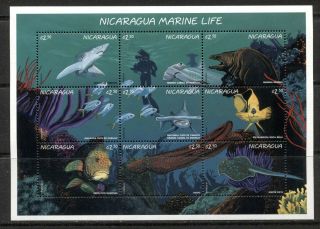 Nicaragua 1996,  Marine Life,  Fish,  Scott 2188,  Sheet Of 9 Different,  Mnh