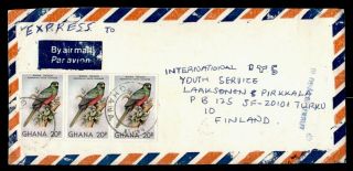 Dr Who 1983 Ghana Special Delivery Airmail To Finland Bird Strip E53979