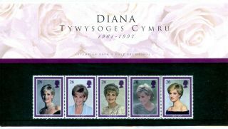 1998 Diana Royal Mail Great Britain Welsh Presentation Pack,  Insert Freepost Uk