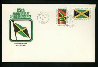 Postal History Jamaica Fdc 667 - 668 Independence 25th Anniversary Flag 1987