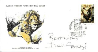 David Attenborough Autographed World Wildlife Fund Wwf Lion Fdc Hand Signed