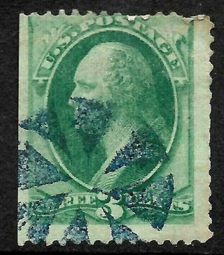 Fancy Cancel " Blue Wedges " Son 3 Cent Green 1870 - 1883 Us 54c21