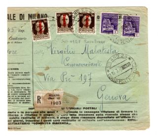 Italy Italian Rsi 1944 Postal History Rare Red Brown Overprints Certified Rrrr
