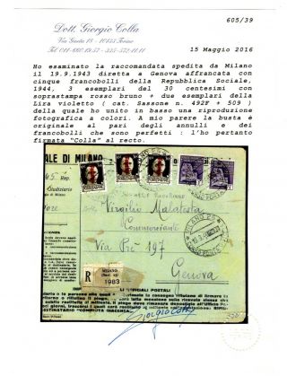 Italy Italian RSI 1944 Postal History Rare Red Brown Overprints CERTIFIED RRRR 4