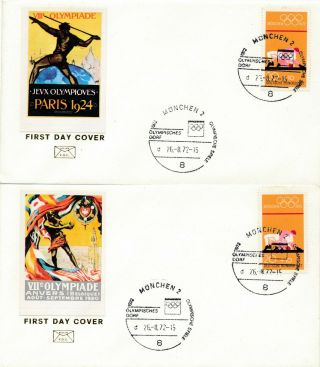 1972 Olympic Games Munich,  2 First Day Covers Germany.