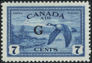 Canada Co2 Xf Og Nh 1946 Airmail 7c Deep Blue Canada Goose G Overprint