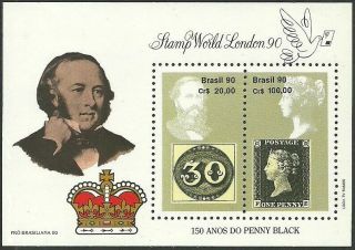 Brazil 1990 Penny Black Anniversary Stamp World London 90 Rowland Hill Sheet Mnh