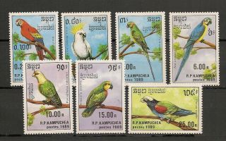 Kampuchea 1989 Wildlife Fauna Birds Vögel Oiseaux Parrots Compl.  Set Mnh