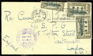 Edw1949sell : St Lucia 1936 Cover To England Posted On " High Seas "