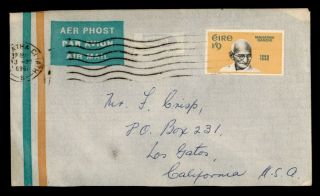 Dr Who 1969 Ireland Dublin Inverted Date Airmail To Usa Gandhi E70466