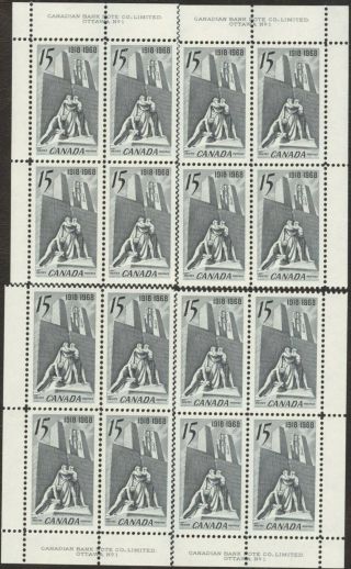 Stamps Canada 486,  15¢,  1972,  4 Plate Blocks Of 4 Mnh Stamps.