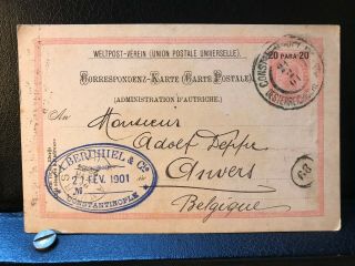 1901 Austria Levant Postal Stationery - Constantinople To Belgium - Ref243