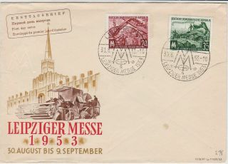 Germany Ddr 1953 Leipziger Fair Slogan Cancels & Stamps Fdc Cover Ref 30344
