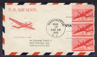 1943 6c Transport Booklet Pane Of 3 Airmail - Grimsland Fdc Pa412