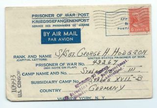 Wwii Pow Prexie Folded Letter Stalag 17b Gunner 387th Bomb Group Censored