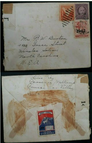 Rare 1942 Cruces Censor Cover Ties 3 Stamps & Cinderella To Usa
