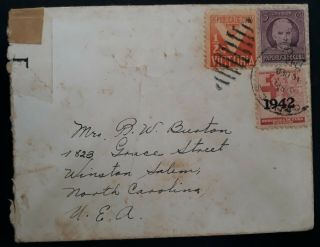 RARE 1942 Cruces Censor Cover ties 3 stamps & Cinderella to USA 2