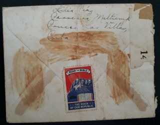 RARE 1942 Cruces Censor Cover ties 3 stamps & Cinderella to USA 3