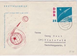 German Ddr 1961 Leisnig Cancel Space Exploration Rocket Stamp Fdc Cover Rf 30170