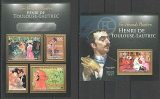 B1425 2013 Central Africa Toulouse - Lautrec Art Painter Kb,  Bl Mnh Stamps