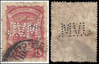 Colombia - J.  V.  M.  (j.  V.  Mogollon Co. ) Perfin On 15¢ Scadta Stamp