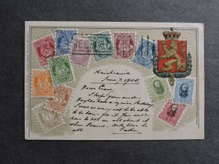 1905 Norway Zieher Embossed Stamps Postcard,  5o Pair - Us Kristiana Machine Cxl