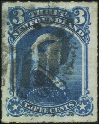 Newfoundland 39 Vf 1877 Queen Victoria 3c Blue Rouletted 