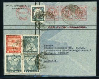 Chile Postal History: Lot 11 1937 - 38 Uprated Meter Air Valparaiso - Hamburg $$$